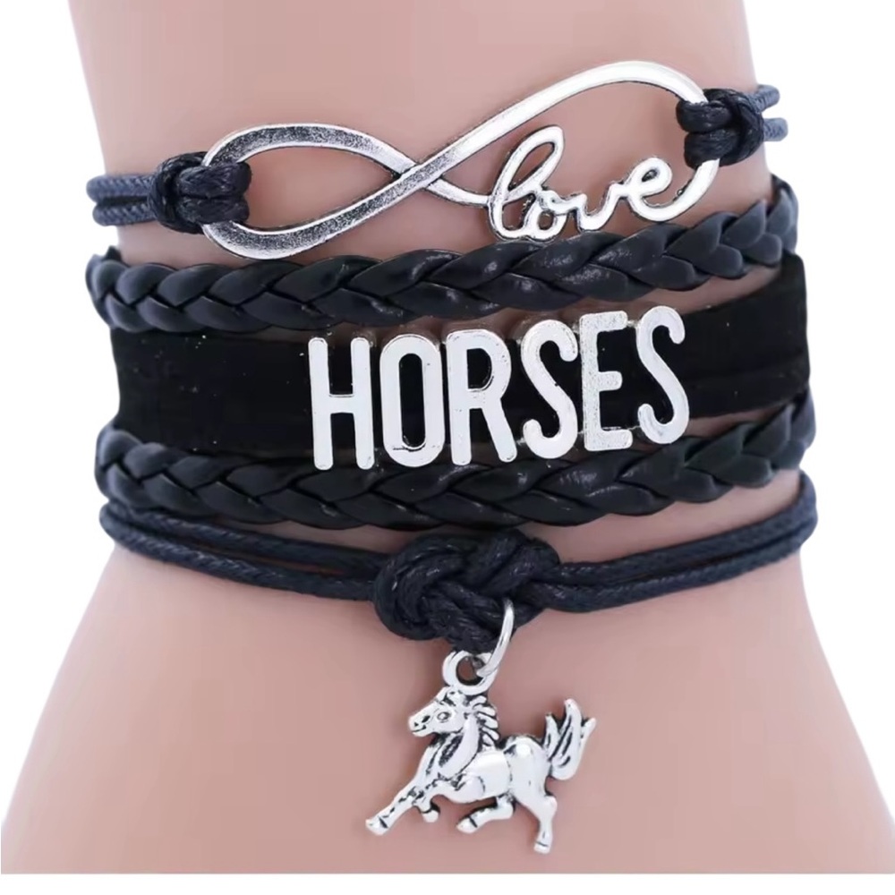 Black‎ and Silver Love Horses Bracelet